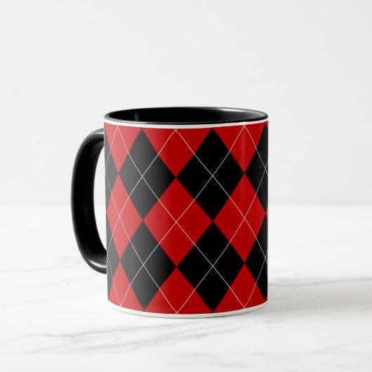 Preppy Argyle Tartan Diamond Plaid Rood Zwart Mok (Voorkant links)