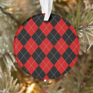 Preppy Argyle Tartan Diamond Plaid Rood Zwart Ornament