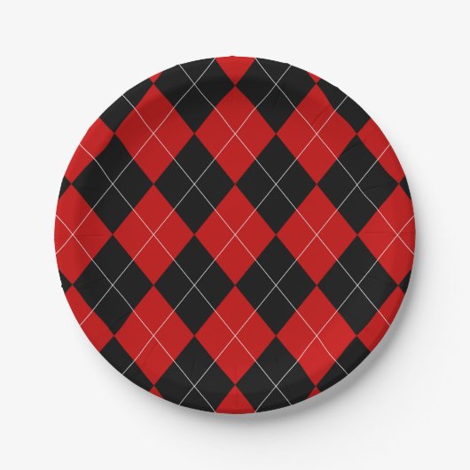 Preppy Argyle Tartan Diamond Plaid Rood Zwart Papieren Bordje (Voorkant)