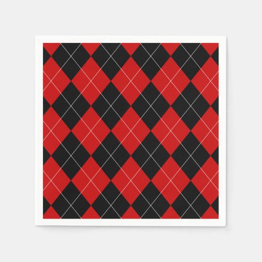 Preppy Argyle Tartan Diamond Plaid Rood Zwart Servet (Voorkant)