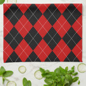 Preppy Argyle Tartan Diamond Plaid Rood Zwart Theedoek (Gevouwen)