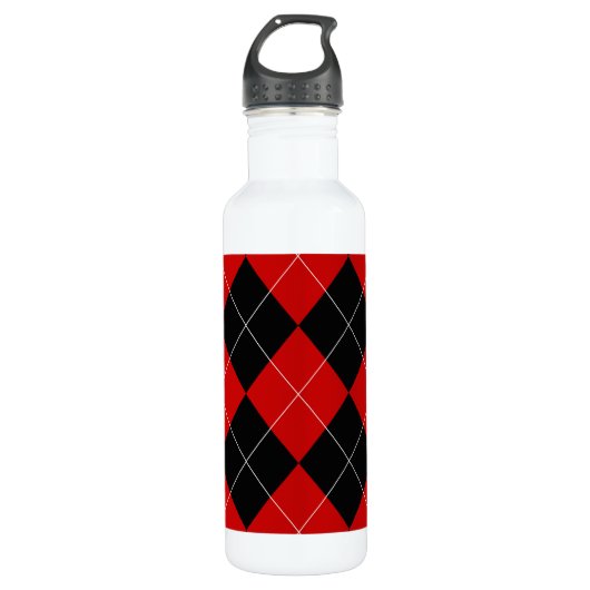 Preppy Argyle Tartan Diamond Plaid Rood Zwart Waterfles (Voorkant)