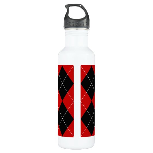 Preppy Argyle Tartan Diamond Plaid Rood Zwart Waterfles (Achterkant)