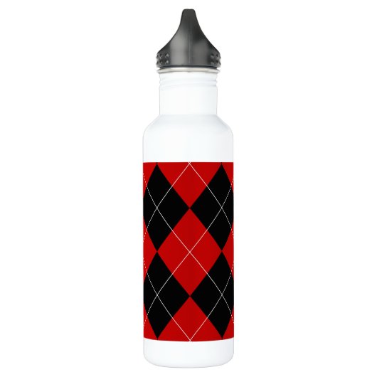 Preppy Argyle Tartan Diamond Plaid Rood Zwart Waterfles (Links)