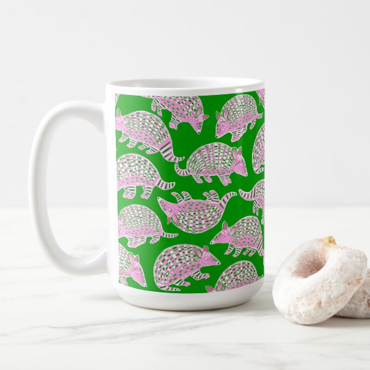 Preppy Armadillos roze groen Koffiemok (Met donut)