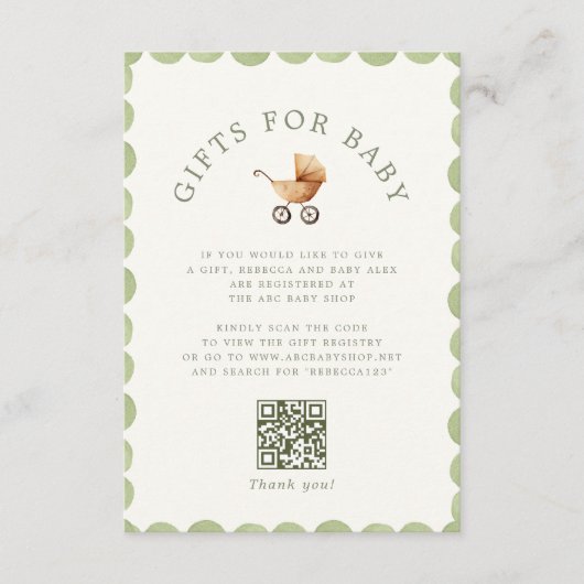 Preppy Baby Carriage Grandmillennial Baby Shower Informatiekaartje (Voorkant)