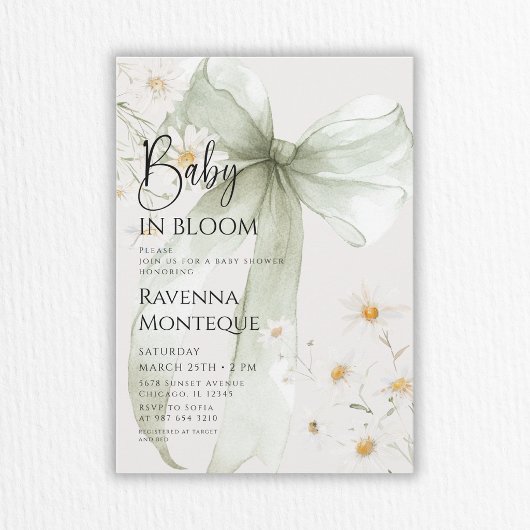 Preppy Baby in Bloom Sage Boog Daisybabyshower Kaart