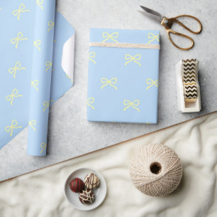 Preppy Baby Meisje Shower Blauw & Geel Lint Gingha Cadeaupapier