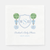 Preppy Baby shower Monogram met Boxwood Topiary Servet (Voorkant)