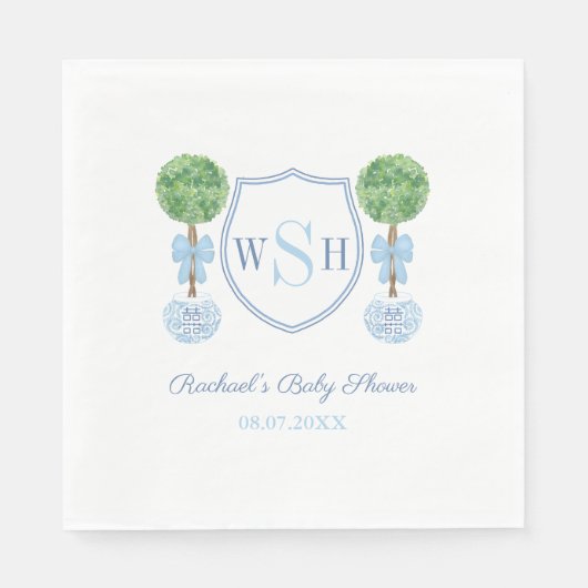 Preppy Baby shower Monogram met Boxwood Topiary Servet (Voorkant)
