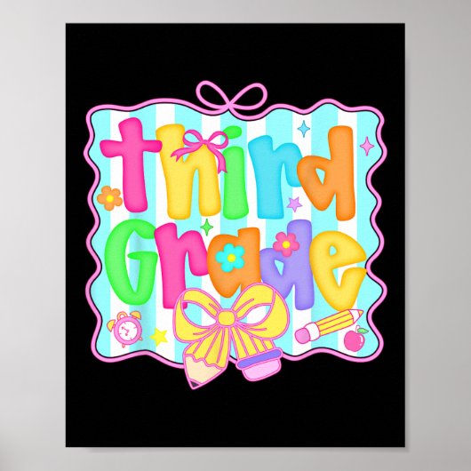 Preppy Back To School 3rd Grade Coquette Bow Girls Poster (Voorkant)