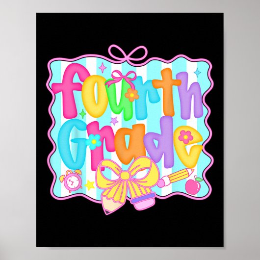 Preppy Back To School 4th Grade Coquette Bow Girls Poster (Voorkant)