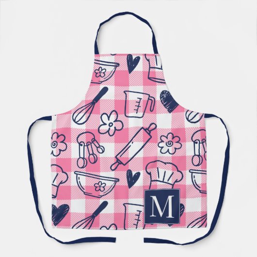 Preppy Baking Pink Gingham Recipe Schort (Voorkant)