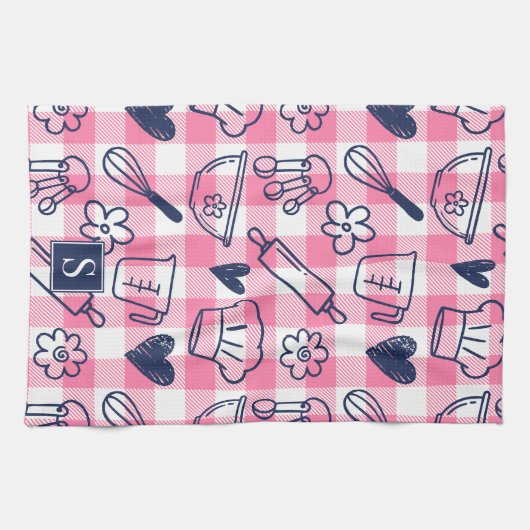 Preppy Baking Pink Gingham  Theedoek (Horizontaal)
