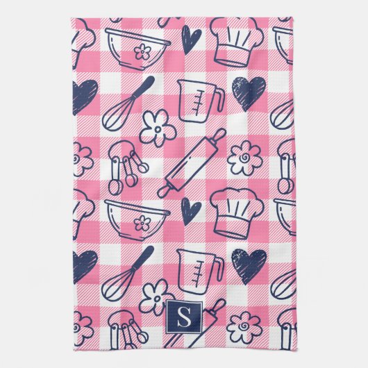 Preppy Baking Pink Gingham Theedoek (Verticaal)