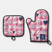 Preppy Baking Roze Geruit Ovenwant & Pannenlap Set (Voorkant)