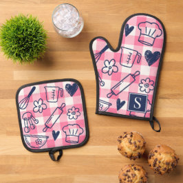 Preppy Baking Roze Geruit Ovenwant & Pannenlap Set