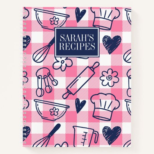 Preppy Baking Roze Gingham Recept Notitieboek (Voorkant)