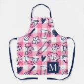 Preppy Baking Roze Gingham Recept Schort (Voorkant)
