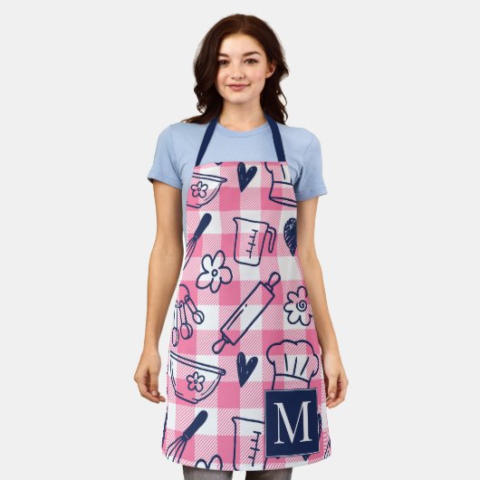 Preppy Baking Roze Gingham Recept Schort (Gedragen)