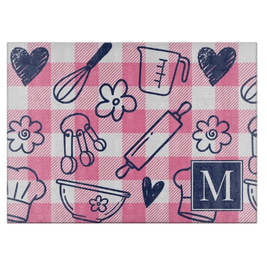Preppy Baking Roze Gingham Snijplank (Voorkant)