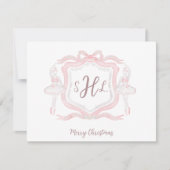 Preppy Ballet Monogram Foto Kerst Kaart Notitiekaartje (Voorkant)