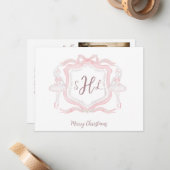 Preppy Ballet Monogram Foto Kerst Kaart Notitiekaartje (Voorkant / Achterkant in situ)
