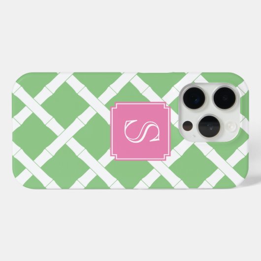 Preppy Bamboe Trellis Patroon Appel Groen en Roze Case-Mate iPhone Case (Achterkant (horizontaal))