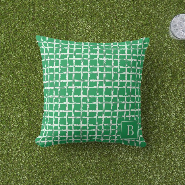 Preppy Bamboo – Groen Kust Monogram  Buitenkussen (Gras)