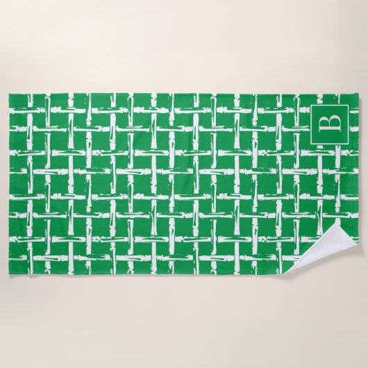 Preppy Bamboo – Groen Kust Monogram Strandlaken (Voorkant)