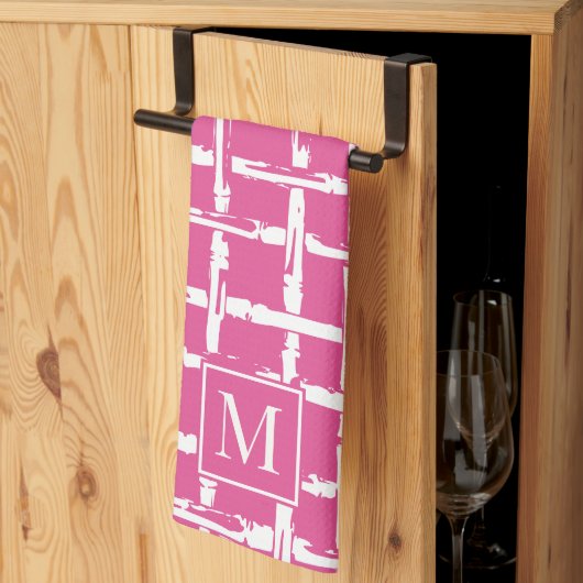 Preppy Bamboo – Hot Roze Kust Monogram Theedoek (Derde Gevouwen)