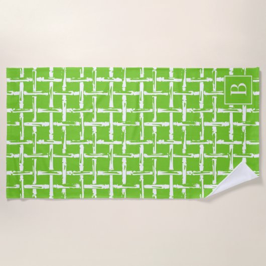 Preppy Bamboo – Lime Kust Monogram Strandlaken (Voorkant)