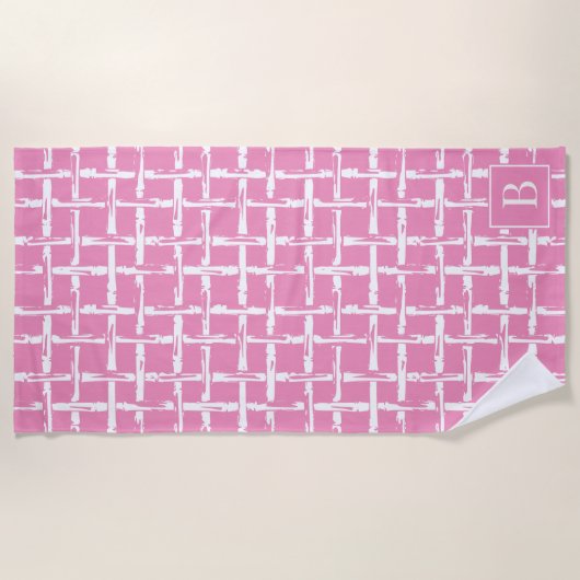 Preppy Bamboo – Roze Kust Monogram Strandlaken (Voorkant)