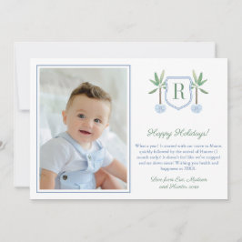 Preppy Bananenboom Monogram Gelukkig Kerstmis Foto Feestdagenkaart