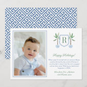 Preppy Bananenboom Monogram Kerstmis Foto Feestdagenkaart (Voorkant / Achterkant)