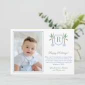 Preppy Bananenboom Monogram Kerstmis Foto Feestdagenkaart (Staand voorkant)