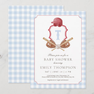 Preppy Baseball Crest Baby shower Uitnodiging