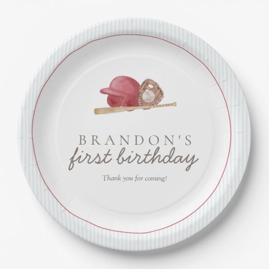 Preppy Baseball First Birthday Elegant Party Papieren Bordje (Voorkant)