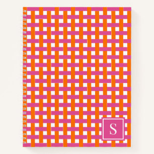 Preppy Basket Weave – Hot Roze & Oranje Monogram Notitieboek