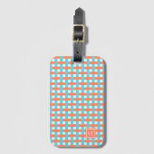 Preppy Basket Weave – Koraal & Turkoois Monogram Bagagelabel (Voorkant (verticaal))