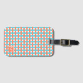 Preppy Basket Weave – Koraal & Turkoois Monogram Bagagelabel (Voorkant (horizontaal))
