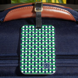 Preppy Basket Weave – Navy & Green Monogram Bagagelabel