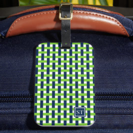 Preppy Basket Weave – Navy & Groen Monogram Bagagelabel