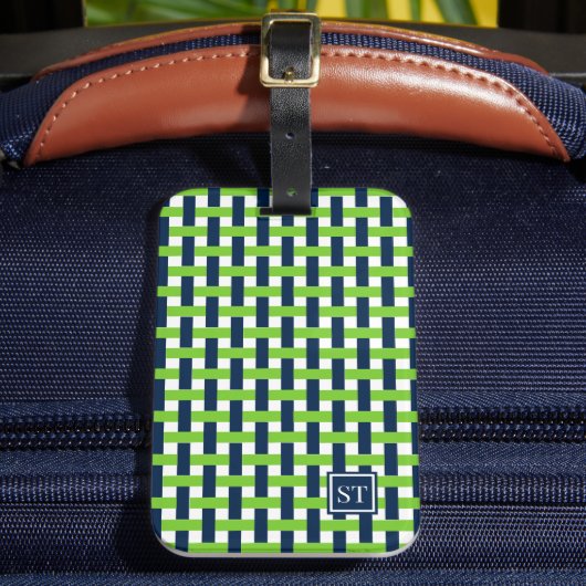 Preppy Basket Weave – Navy & Groen Monogram Bagagelabel (Voorkant Insitu 2)