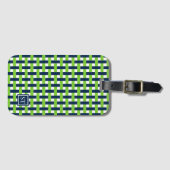 Preppy Basket Weave – Navy & Groen Monogram Bagagelabel (Voorkant (horizontaal))