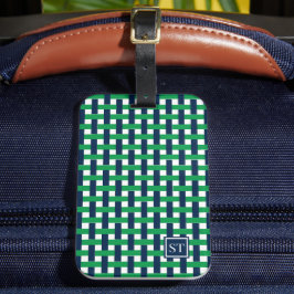 Preppy Basket Weave – Navy & Groen Monogram Bagagelabel