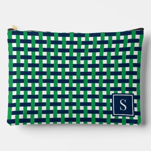 Preppy Basket Weave – Navy & Groen Monogram Etui (Voorkant)