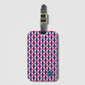 Preppy Basket Weave – Navy & Hot Pink Monogram Bagagelabel (Voorkant (verticaal))