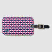 Preppy Basket Weave – Navy & Hot Pink Monogram Bagagelabel (Voorkant (horizontaal))