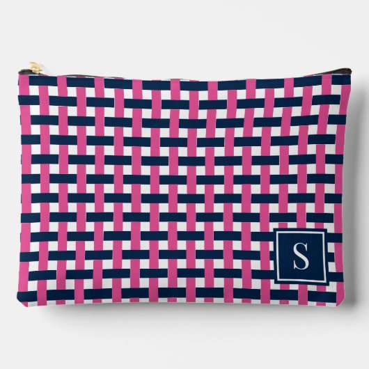 Preppy Basket Weave – Navy & Hot Pink Monogram Etui (Voorkant)